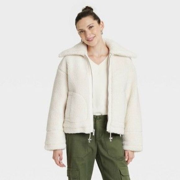 Universal Thread - Women's Faux Shearling Coat - Universal Thread Cre Cream - Picture 1 of 2